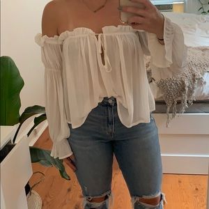 Sheer, puff sleeve blouse